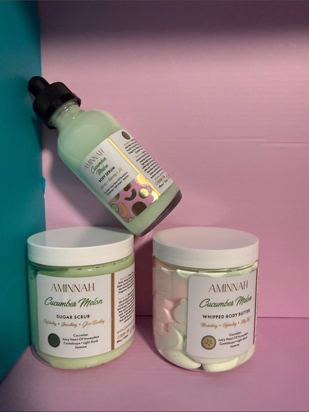 🆕🆕🆕Aminnah Cucumber Melon set Body Serum Whipped Body Butter&Sugar Scrub